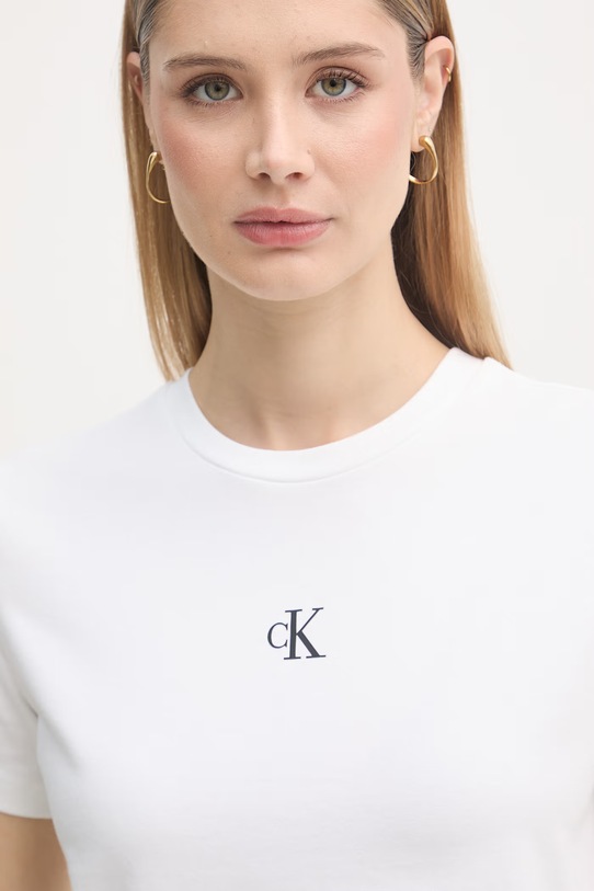 Calvin Klein Jeans t-shirt basic bawełniany z elastanem beżowy LV047AB213