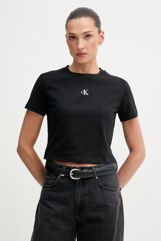 Calvin Klein Jeans t-shirt basic bawełniany z elastanem czarny LV047AB213