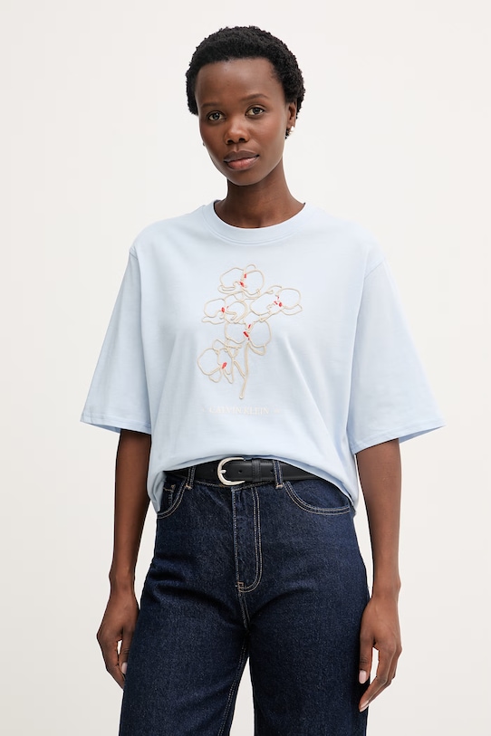 Calvin Klein Jeans t-shirt damski bawełniany niebieski LV047F804G