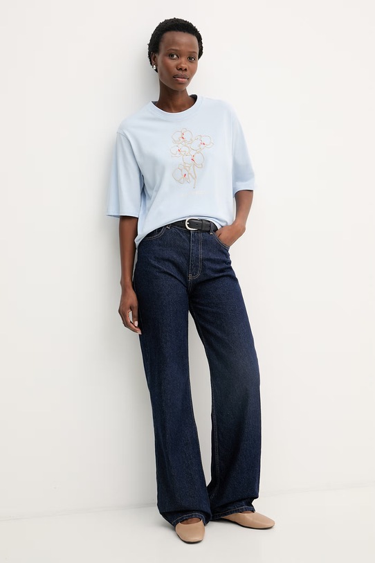 Calvin Klein Jeans t-shirt damski bawełniany LV047F804G niebieski SS26