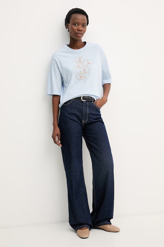 Calvin Klein Jeans t-shirt damski bawełniany LV047F804G niebieski SS26