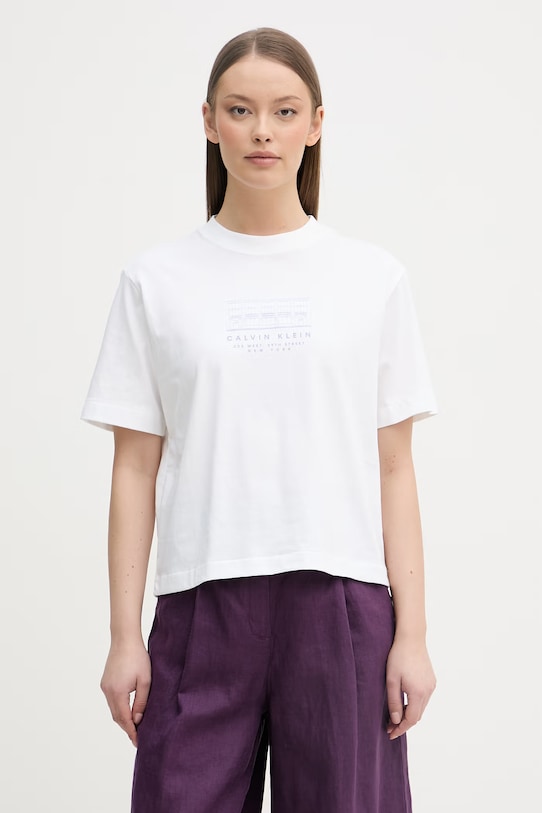 Calvin Klein Jeans тениска дамска от памук бял LV047F806G