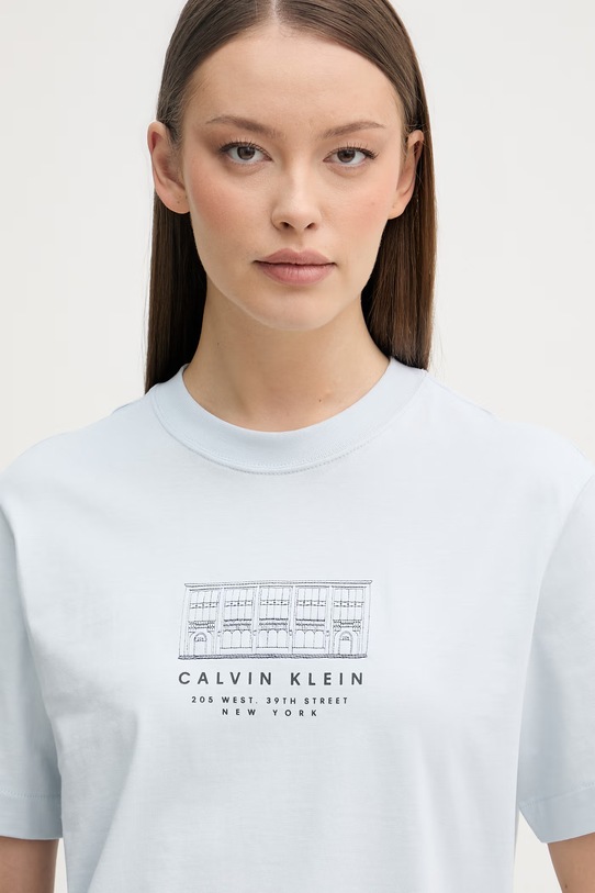 Calvin Klein Jeans kratka majica ženska bombažna modra LV047F806G