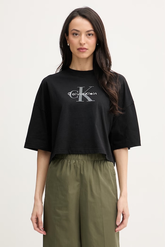 Calvin Klein Jeans crop top γυναικείο βαμβακερό μαύρο LV047F828G