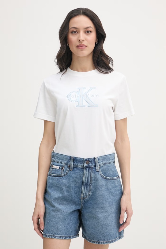 Calvin Klein Jeans osnovna kratka majica ženska bombažna bela LV047F829G