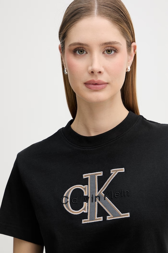 Calvin Klein Jeans osnovna kratka majica ženska bombažna črna LV047F829G