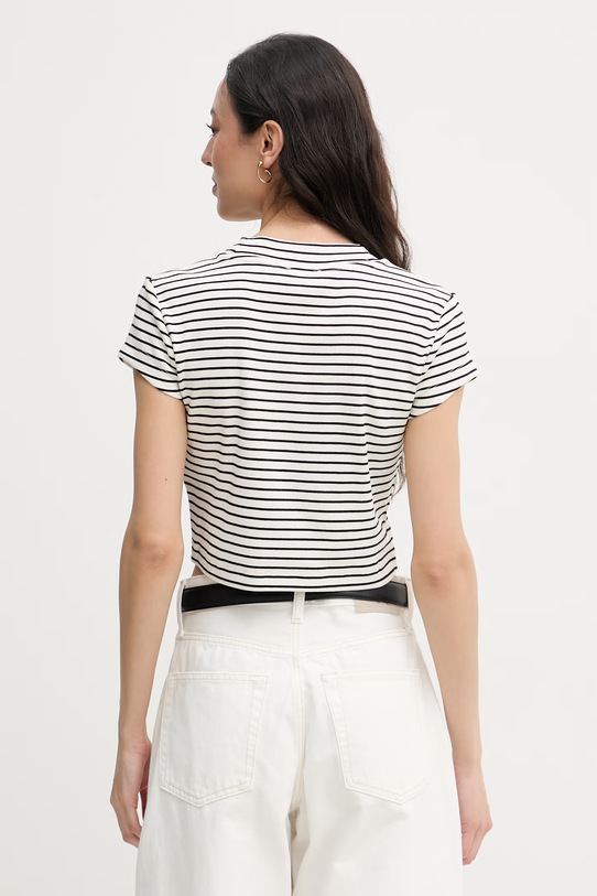 Oblečenie Calvin Klein Jeans crop top dámsky bavlnený s elastanom LV047F833G béžová