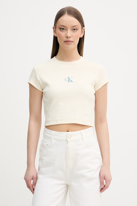 Calvin Klein Jeans crop top da donna in cotone con elastan beige LV047F833G