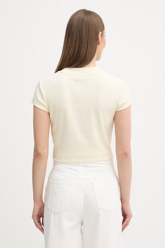 Odzież Calvin Klein Jeans crop top damski bawełniany z elastanem LV047F833G beżowy