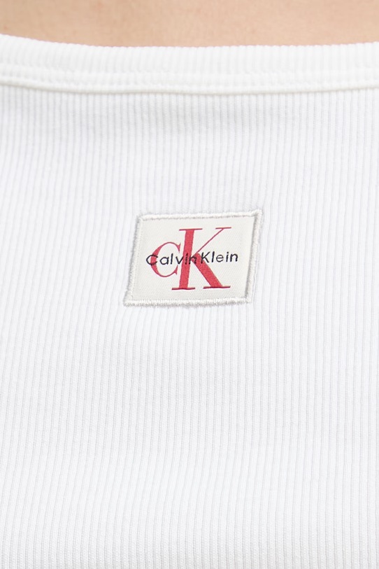 Calvin Klein Jeans crop top damski bawełniany z elastanem LV047F221G beżowy