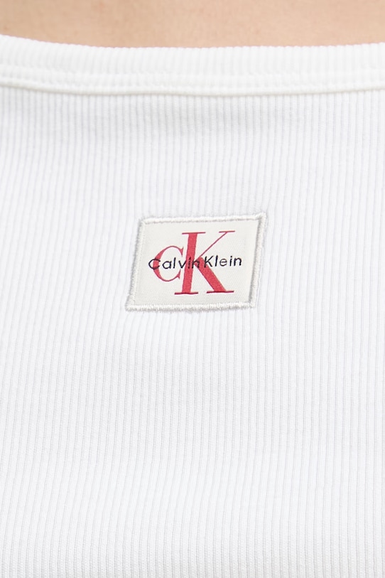 Calvin Klein Jeans crop top damski bawełniany z elastanem LV047F221G beżowy