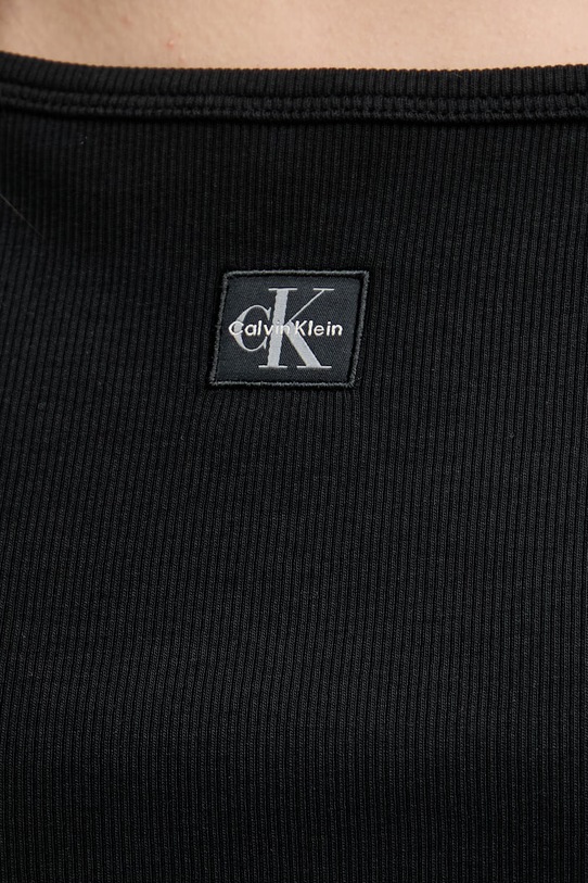 Calvin Klein Jeans crop top ženski bombažni z elastanom LV047F221G črna