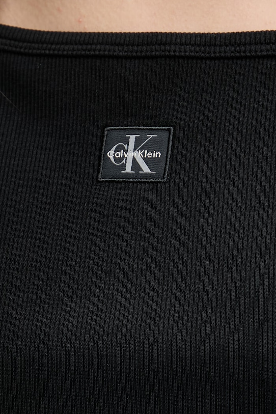 Calvin Klein Jeans crop top ženski bombažni z elastanom LV047F221G črna