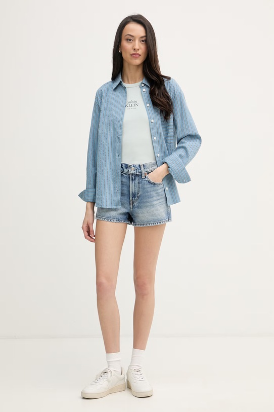 Calvin Klein Jeans top dámsky s bavlnou LV047F239G tyrkysová SS26