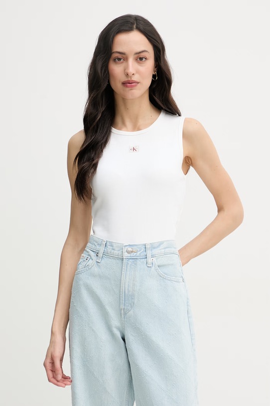 Calvin Klein Jeans top dámský bavlněný s elastanem béžová LV047F246G
