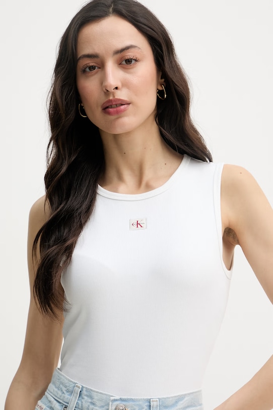 Calvin Klein Jeans top dámský bavlněný s elastanem béžová LV047F246G