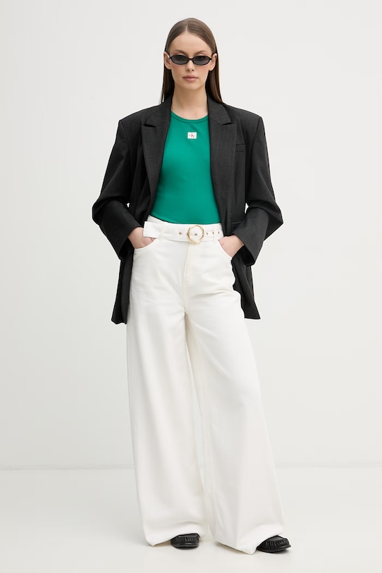 Calvin Klein Jeans top damski bawełniany z elastanem LV047F246G zielony SS26