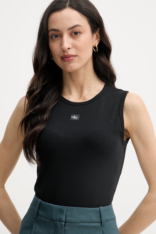 Calvin Klein Jeans top ženski bombaž z elastanom črna LV047F246G
