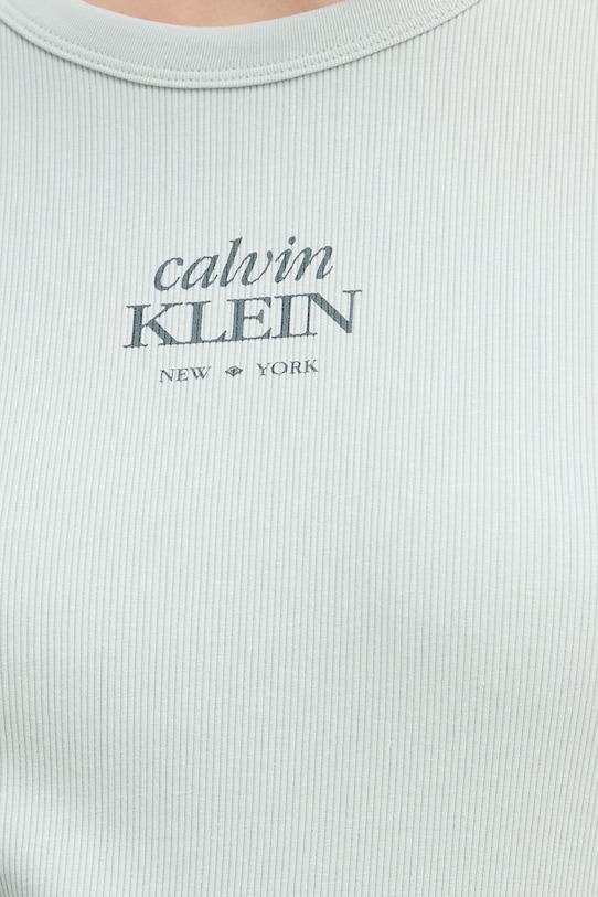 Calvin Klein Jeans T-shirt damski bawełniany z elastanem LV047F240G turkusowy