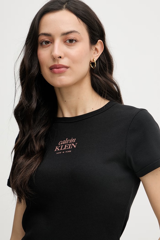 Calvin Klein Jeans kratka majica ženska bombažna z elastanom črna LV047F240G