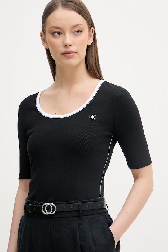 Calvin Klein Jeans t-shirt da donna in cotone con elastan nero LV047F247G