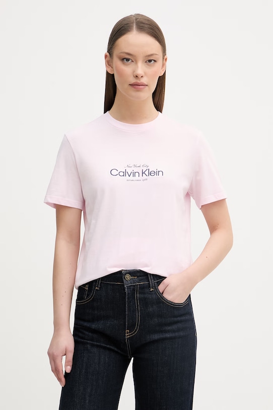 Calvin Klein Jeans t-shirt da donna in cotone rosa LV047F810G
