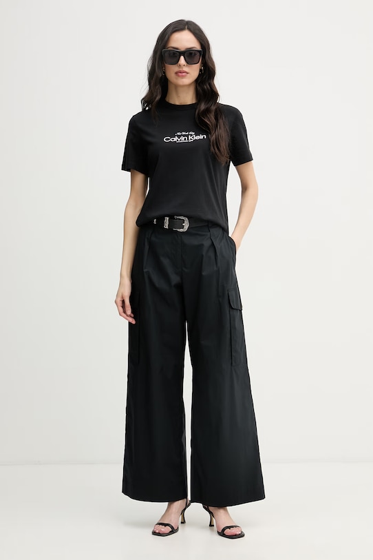 Calvin Klein Jeans kratka majica ženska bombažna LV047F810G črna SS26