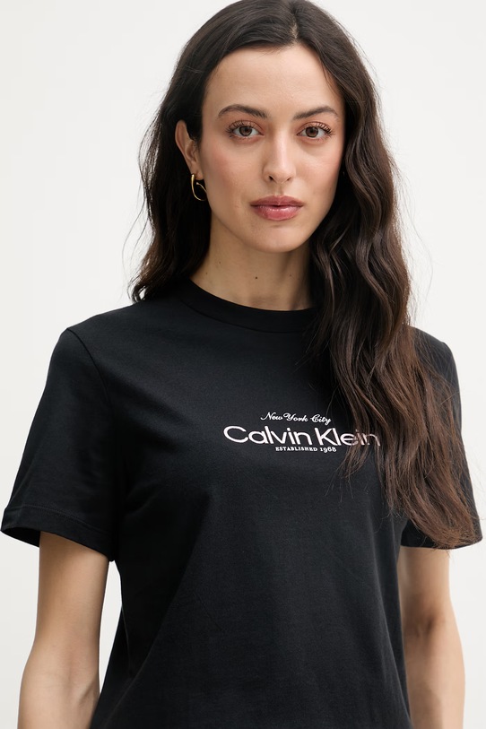 Calvin Klein Jeans kratka majica ženska bombažna črna LV047F810G