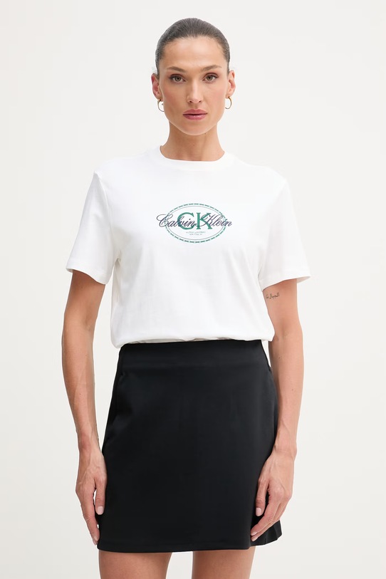 Calvin Klein Jeans T-shirt damski bawełniany beżowy LV047F811G