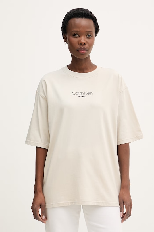 Calvin Klein Jeans T-shirt γυναικείο βαμβακερό μπεζ LV047F812G