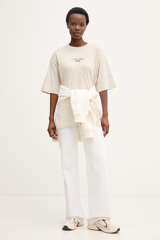 Calvin Klein Jeans tričko dámske bavlnené LV047F812G béžová SS26