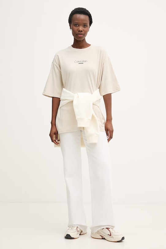 Calvin Klein Jeans T-shirt γυναικείο βαμβακερό LV047F812G μπεζ SS26