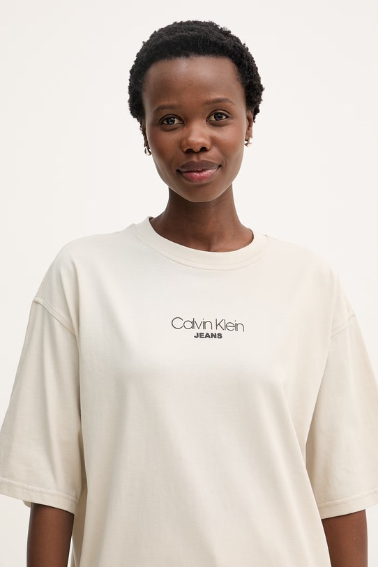 Calvin Klein Jeans T-shirt γυναικείο βαμβακερό μπεζ LV047F812G