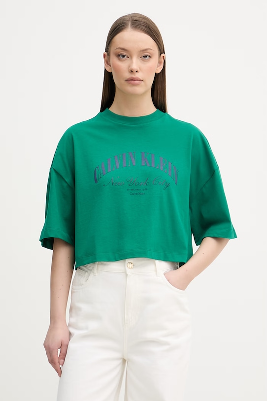 Calvin Klein Jeans T-shirt da donna in cotone verde LV047F813G