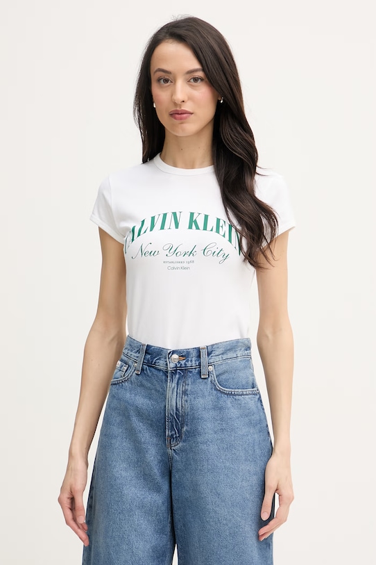 Calvin Klein Jeans tričko dámské bavlněné s elastanem béžová LV047F815G