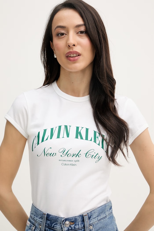 Calvin Klein Jeans tričko dámské bavlněné s elastanem béžová LV047F815G