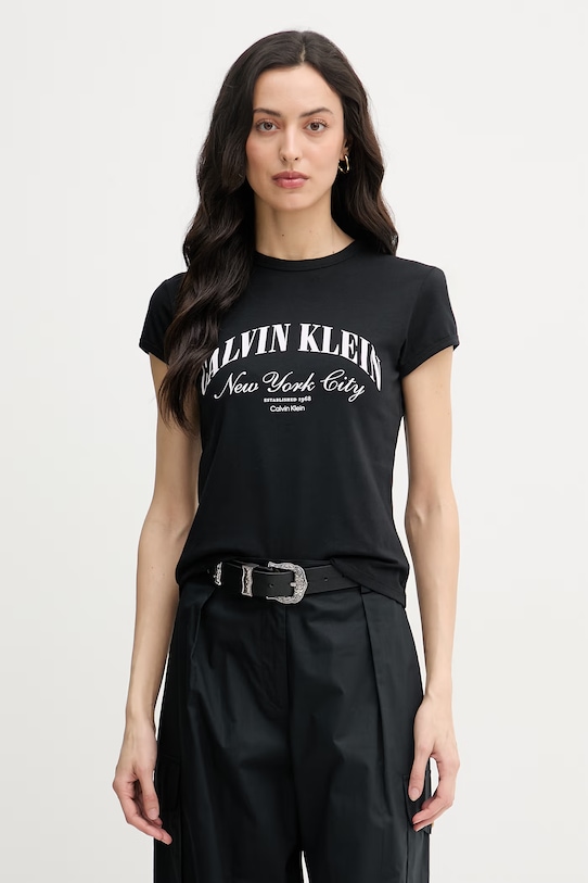 Calvin Klein Jeans kratka majica ženska bombažna z elastanom črna LV047F815G