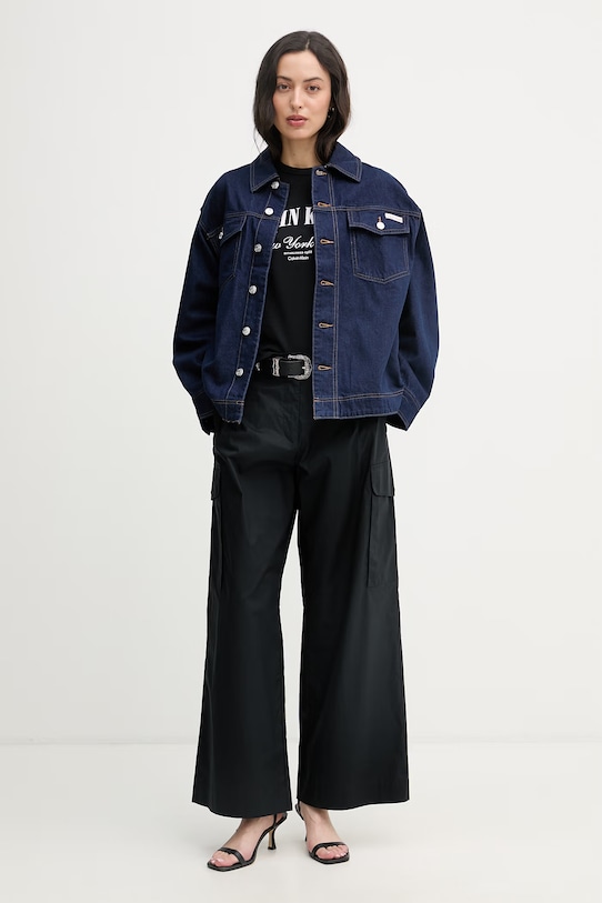 Calvin Klein Jeans kratka majica ženska bombažna z elastanom LV047F815G črna SS26