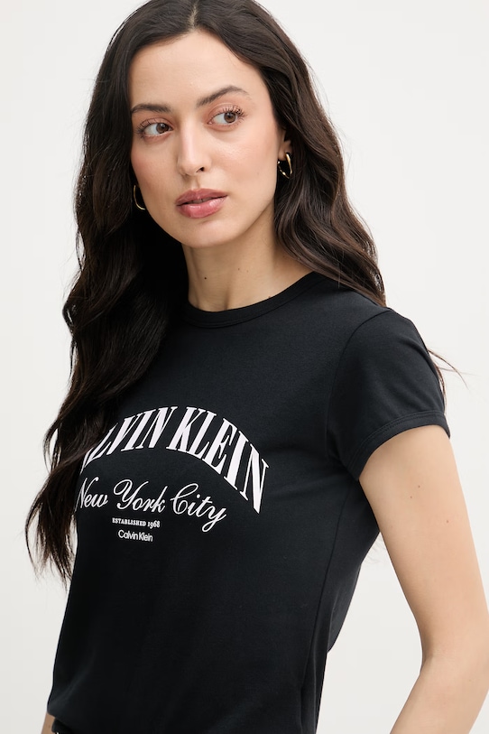 Calvin Klein Jeans kratka majica ženska bombažna z elastanom črna LV047F815G