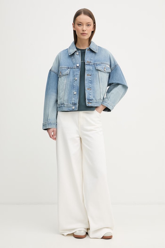 Calvin Klein Jeans T-shirt damski bawełniany LV047F820G turkusowy SS26