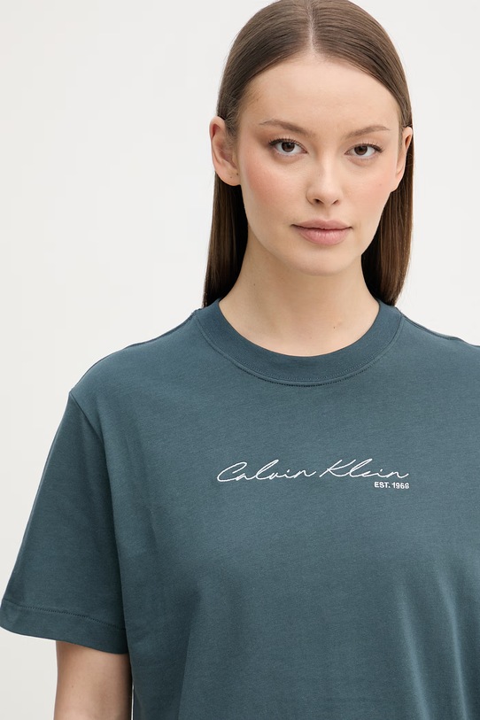 Calvin Klein Jeans T-shirt damski bawełniany turkusowy LV047F820G