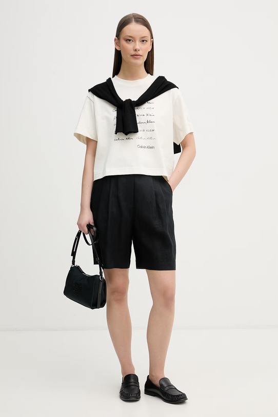 Calvin Klein Jeans tričko dámske bavlnené LV047F823G béžová SS26