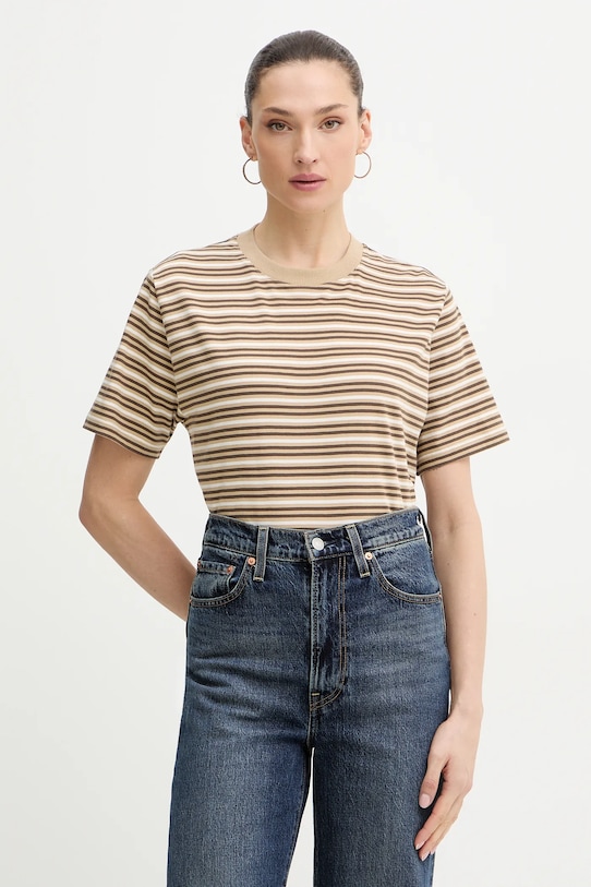 Marc O'Polo t-shirt bawełniany wzorzyste beżowy 5000008113