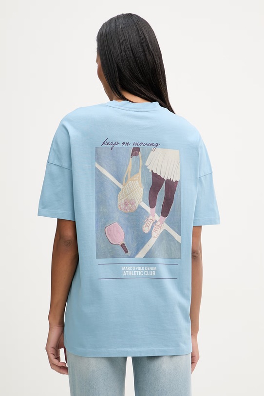 Marc O'Polo T-shirt oversize damski bawełniany niebieski 5000009628