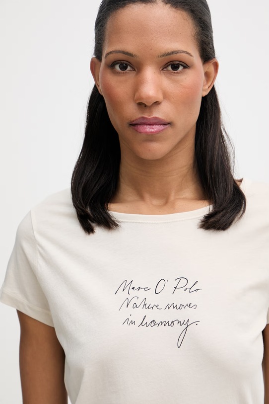 Marc O'Polo T-shirt damski bawełniany beżowy 5000013309