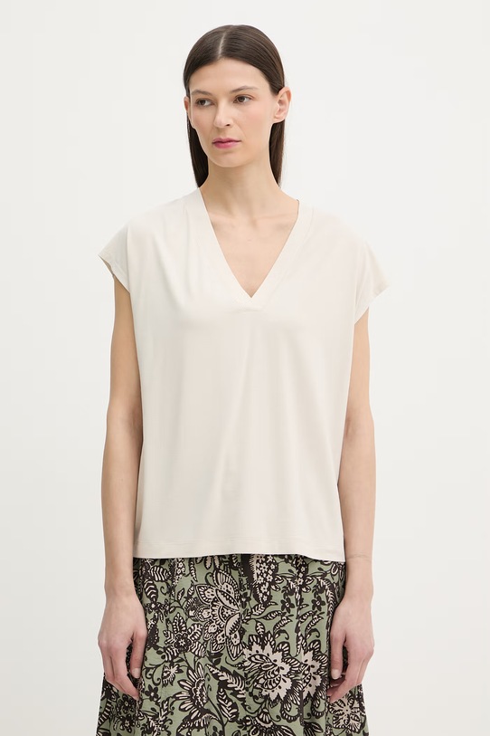 Marc O'Polo T-shirt basic damski bawełniany beżowy 5000013325