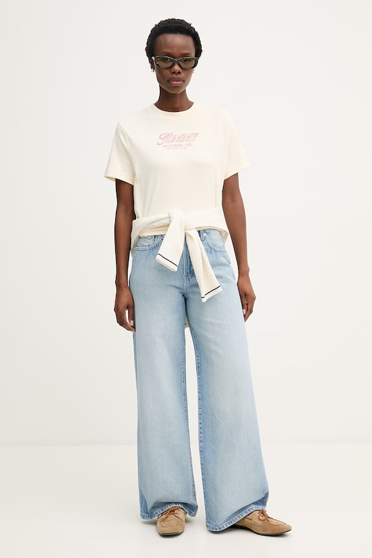 Tommy Hilfiger tricou pentru femei, din bumbac SUMMER WW0WW48707 bej SS26