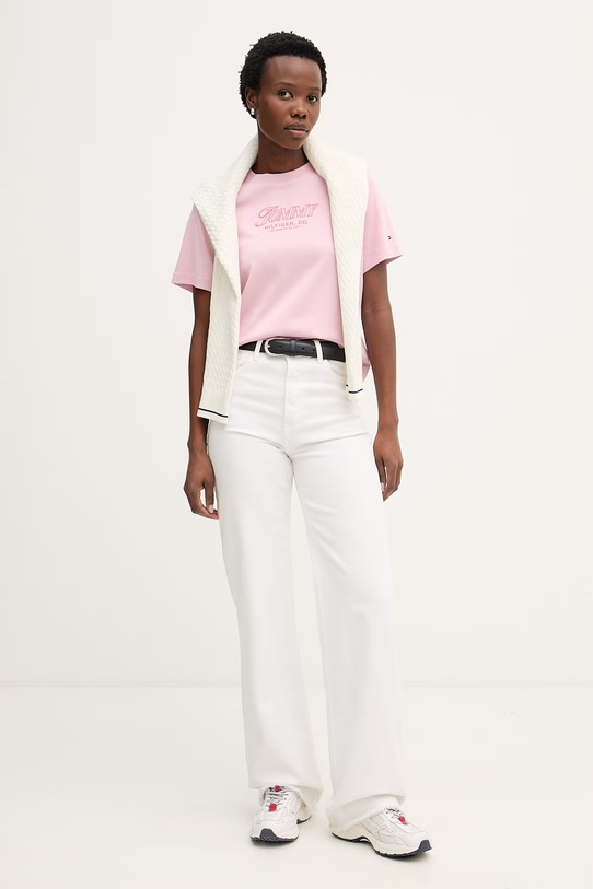Tommy Hilfiger t-shirt damski bawełniany SUMMER WW0WW48707 różowy SS26