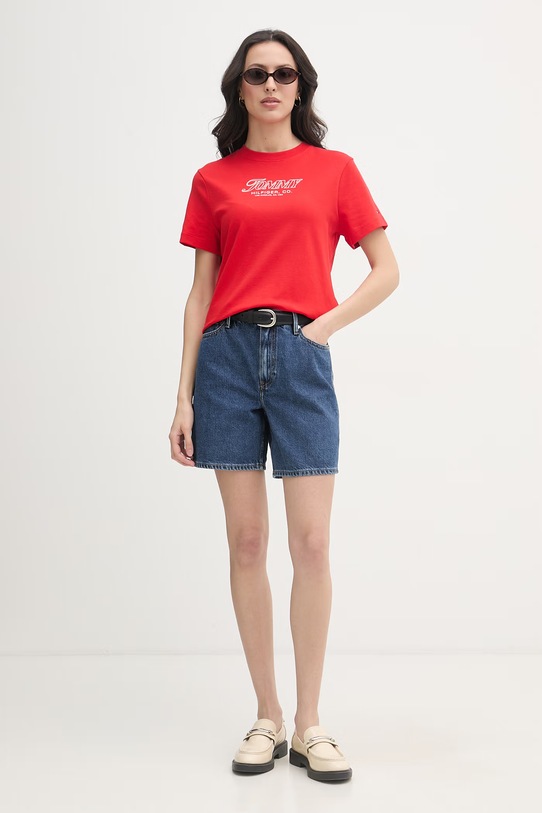 Tommy Hilfiger t-shirt damski bawełniany SUMMER WW0WW48707 czerwony SS26