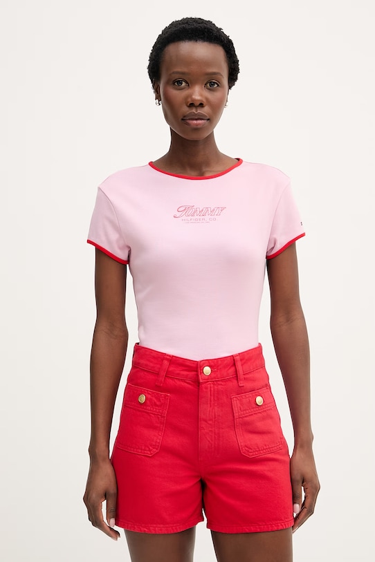 Tommy Hilfiger t-shirt damski bawełniany różowy WW0WW49245